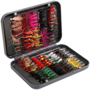 100pcs Fly Fishing Kit, Fly Fishing Assortment Kit with Storage Box Wet Dry Flies Nymphs Streamer Fly Lures Bait Hook for Trout Bass Salmon Fly Fishing Accessories Gear Gift