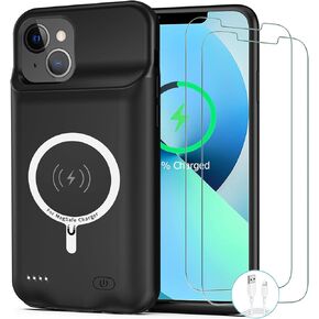 Battery Case for iPhone 13, [10000mAh] Enhanced Rechargeable Portable Protective Qi Wireless Charger Case Battery Pack Support CarPlay Wireless Charging Case Compatible with iPhone 13 (6.1 inch)-Black