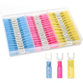 ZONBANG 220PCS Fork Connectors Heat Shrink, Fork Connector Tinned Copper, Fork Terminals Waterproof #8#10, 12-10 16-14 22-16 Gauge.