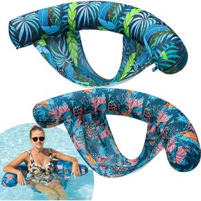FindUWill Inflatable Pool Floats Chair, 2 Pack Soft Fabric Water Floating Chair Lounge with Sling Swimming Pool Floaties Lounger, Blow up Pool Noodles for Adults
