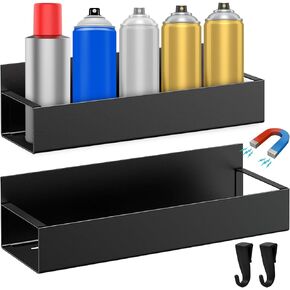 2 Pcs Magnetic Aerosol Spray Can Holder, Magnet Toolbox Bottle Holder, Wall Mounted Spray Bottle Rack, Mechanic Paint Bottle Can Organizer, Tool Box Storage Rack for Garage Home Workspace（Black）