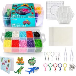 Darice XL Fuse Beads Kit – 1300 Piece Melty Beads Kit with Pattern Book and Fuse Beads Pegboards – Large Melting Beads for Kids Crafts – Colorful and Fun Fuse Beads Kit for STEM Learning, Playing
