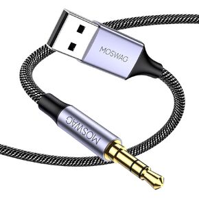 MOSWAG USB to 3.5mm TRS Audio Jack Adapter, USB Male to 3.5mm AUX Stereo Audio Cable, Nylon Braided USB to AUX Converter for PC, Laptop, Windows, Mac OSX, Headphones（Does not Support in Vehicle） in Kuwait
