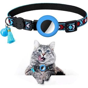 Airtag Cat Collar Breakaway with Bell, Nylon Pet Collars for Cats Kitten, Kittens and Puppies 9-13 Inch, 0.4 Inches in Width and Lightweight(Blue)