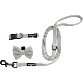 Petmarkable Dog Collar with Bow Tie and Tangle-Free Dog Leash Set, Adjustable Soft and Comfy, Perfect for Playful Pups (Medium, Green) (Set of 3)