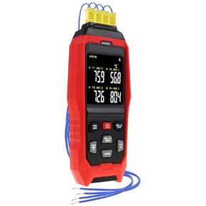 Digital 4 Channels K-Type Thermocouple Thermometer Data Logger with Sound & Light Alarm and Real-Time Data Logging, LED Backlight & ADJ Compensation,-328~2501°F Measuring Range