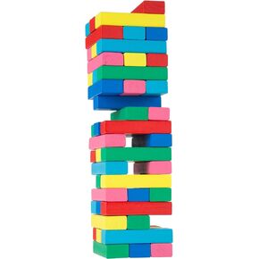 Classic Wooden Blocks Stacking Game with Colored Wood and Carrying Bag for Indoor and Outdoor Play for Adults, Kids, Boys and Girls by Hey! Play!
