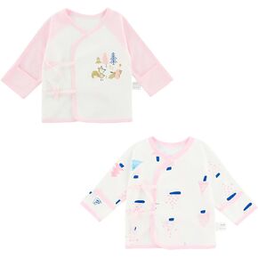 POBIDOBY Newborn Side snap Shirts for Baby Girls & Boys, Purcotton Baby Girls & Boys Top Tees with Cute Patterns, 2-Pack