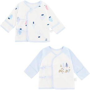 POBIDOBY Newborn Side snap Shirts for Baby Girls & Boys, Purcotton Baby Girls & Boys Top Tees with Cute Patterns, 2-Pack
