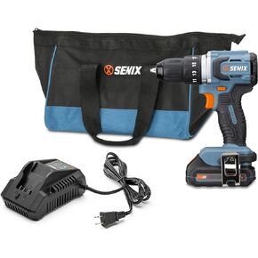 SENIX X2 20 Volt Max* 1/2-Inch Cordless Drill Driver Tool Set, Brushless Motor, 45 Foot-Pounds of Max Torque, 2000 RPM Max, 2-Speed, Includes Soft Bag, 2.0 Ah Battery and 2 Amp Charger (PDDX2-M2)