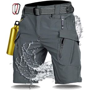 WOSONG Men's Cool Dry Casual Hiking Fishing Shorts,Water-Resistant,with Carabiners,9"/10",Lightweight Cargo Travel Shorts