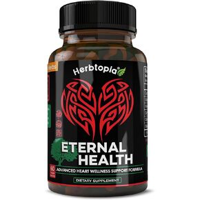 Eternal Health Heart Supplement for HeartHarmony, Circulation & Flow with CoQ10, Vitamin K2 MK7, Black Garlic, Hawthorn, Olive Leaf & Dan Shen - Vitamins & Herbs 60 Caps