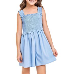 JiAmy Girl Rompers Kids Sleeveless Jumpsuit Casual Smocked Ruffle Straps Short Jumpsuits with Pockets 6-13 Years Old
