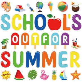Saypacck 72 Pcs School's Out for Summer Cutout Summer Paper Bulletin Border Decoration Set Pool Beach Tropical Hawaiian Theme Cut Outs with 140pcs Glue Point for End of School Decor Photo Booth Props