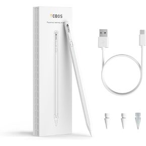 قلم YEBOS Stylus لجهاز Apple iPad، مع سن إشارة قابلة للتعديل، ورفض راحة اليد وزر اختصار قابل للتخصيص، قلم iPad iPad، يعمل لجهاز iPad 2018-2023، iPad 10th-7th، Pro 11&12.9"، Air 3-5th، iPad Mini 5&6th