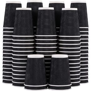 Lamosi 12 oz Disposable Coffee Cups - 120 Pack, Insulated Corrugated Paper Cups 12 oz, Kraft Ripple Wall Cups for Hot Beverage or Cold Drinks Office/Home/Party/Travel/Cafe (Black)