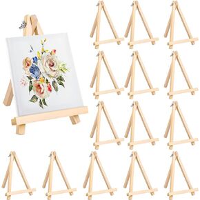 Aneco 12 Pack Natural Wooden Easel Foldable A-Shaped Frame Wood Easel Adjustable Table Easel Painting Party Easel Tabletop Display Artist Easel Stand for Painting Canvases, 7 x 9.5 Inch