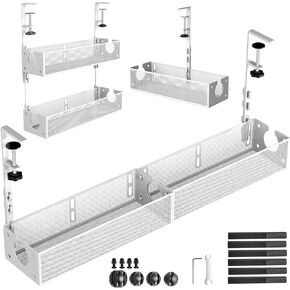 Multi-Model Under Desk Cable Management 2 Pack Metal Under Desk Wire Management Tray Clamp Mount Under Table Cord Management No Damage The Desk