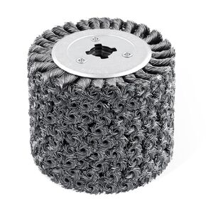 SHITIME 4.7"x 4" Twisted Steel Wire Wheel Multi Surface Texturing, 0.02" Coarse Knotted Wire Brush Drum Surface Conditioning Tool for Metal Removing Rust Wood Grain Restoration-3/4" Quad Keyway