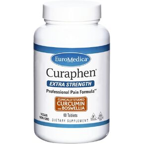 EuroMedica Curaphen Extra Strength - 60 Tablets - Professional Formula - Potent Curcumin & Boswellia with DLPA & Nattokinase - Highly Absorbable - 60 Servings