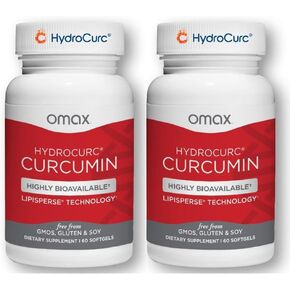 Omax3 2 Pack- HydroCurc Turmeric Curcumin Softgels, Highly Bioavailable MCT Oil Nanoparticle for Potency & Absorption, Joint Health, 120 Softgels