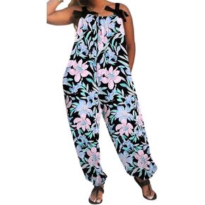 LAMISSCHE Wonens Plus Size Overalls Spaghetti Strap Baggy Romper Harem Wide Leg Jumpsuit With Pockets