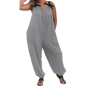 LAMISSCHE Wonens Plus Size Overalls Spaghetti Strap Baggy Romper Harem Wide Leg Jumpsuit With Pockets