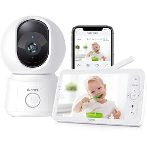 ARENTI Video Baby Monitor with Camera and Audio, 5-inch Smart Baby Camera Monitor with Free Phone App, 1080P, VOX, PTZ, One-Touch Call, Temp Sensor, Lullaby, Night Vision, Auto Tracking, 2-Way Talk