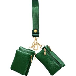 BuitBoll Dual Pouch Wristlet Wallet for Women, Mini Zip Around Wristlet Portable Keychain Wallet Detachable Small Change Purse Coin Pocket