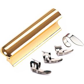 Alnicov Guitar Slide Steel Stainless Tone Bar for Lap Steel Guitar, Hawaiian Guitar, Electric Guitar with Metal Thumb Finger Picks Plectrums，Gold