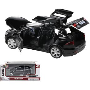 1:32 Model X Alloy Diecast Pull Back Toy Car with Open Doors, Lights and Music, Mini Vehicles Toys for Kids & Collectors (Black)