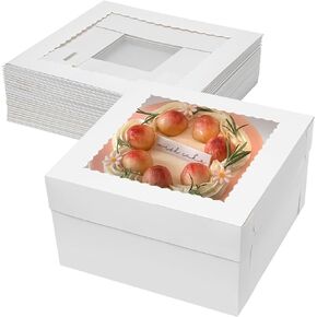 Mcfleet 10pcs Cake Boxes 12 Inch 12x12x6 Tall Cake Boxes for Tier Cakes with Window Disposable Cake Containers with Lids White Large Cardboard Bakery Take Out Carrier for Wedding, Birthday, Party