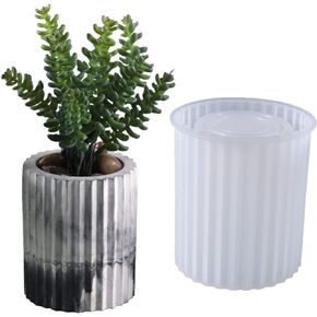 Round Vertical Stripe Flower Pot Silicone Mold Plaster Succulent Planter Vase Concrete Mold Candle Jar/Pen Container Epoxy Resin Cement Clay Mould