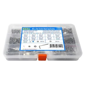 iexcell 1500 Pcs M2 x 4/5/6/8/10/12/14/16/18/20/25 Stainless Steel 304 Hex Socket Head Cap Screws Bolts Nuts Washers Assortment Kit