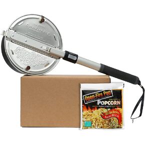 Campfire Popcorn Popper مع عدة - بوبر Whirley Pop Open Fire الأصلي في الهواء الطلق، مزارع وادي واباش للتخييم، صانع الفشار Campfire مع مجموعة واحدة من الفشار في الهواء الطلق (الألومنيوم) in Kuwait
