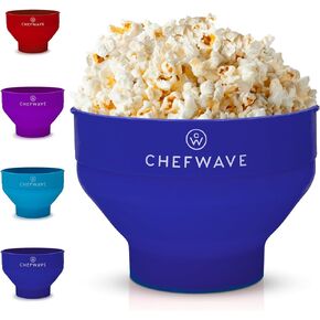 Chefwave Silicone Popcorn Popper (Dark Blue) - Reusable, Collapsible Microwave Popcorn Bowl - Dishwasher Safe