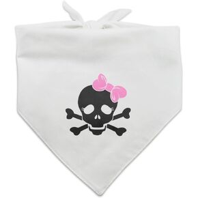 Skulls Crossbones Daughter Stick Figure Family Girl Pink Bow Dog Pet Bandana - Black