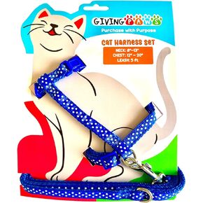 Polka Dot Cat Harness and Leash Set - Giving Back to Pets in Need - Colorful Fashionable Cat Harness Set for Walking - Adjustable Cat Harness and 5' Leash Cats - Purple