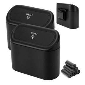 ZAGARO 2 Pack Car Trash Can with Lid Mini Car Trash Can Small Car Trash Bin Leakproof Vehicle Trash Mini Auto Dustbin Garbage Organizer with Five Roll Plastic Trash Bag(6.1 x 5.7 Inches)