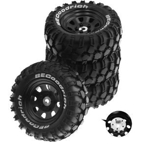 1.9 Crawler Tires and Metal Wheels Rims OD 110mm 1/10 RC Rubber Mud Grappler Tyres for 1:10 Rock Crawler Car Traxxas TRX4 RC4WD D90 Axial Redcat Gen8 SCX10 90047 TF2 Tamiya cc01 4PCS (White)
