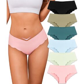 Guhaha Womens Underwear No Show Underwear Cheeky Panties for Women, 6 Pack Sexy Wave V-cut Women's Bikini Panties S-XL