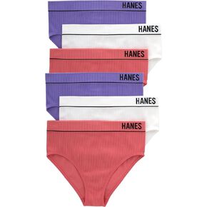 Hanes Womens Originals Hi-Leg Bikini Underwear, Seamless Rib Bikini, Assorted Colors, 6-Pack