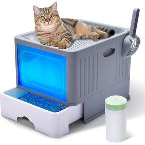 Cat Litter Box with Lid, Enclosed Litter Box Front Entry Top Exit Large Drawer Litter Boxes High Sides Leak Proof Foldable One-Way Cat Toilet Includes 15 Pack Waste Liners in Kuwait