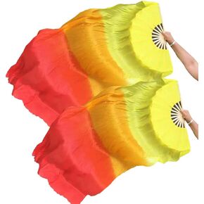 TMZAQH Artificial Silk Belly Dance Bamboo Fans Veils Colors1 Pair 180 * 90cm (Left+Right)