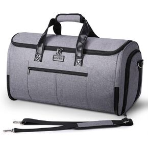 HOMIEE Convertible Garment Bags for Travel Weekender, Carry on Duffel Bag, 2 in 1 Hanging Dress Suitcase Suit with Shoes Compartment, Grey