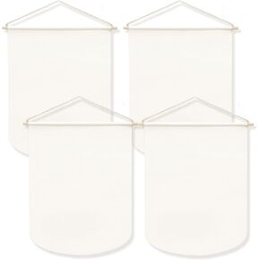 Vinyl Banner Blank with Wooden Dowel for Enamel Pin Display, Decorative, Wall Display,Buttons,Badges, Labels and Small Gadgets Collections Beige(4 Pack)