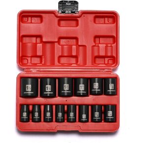 MIXPOWER 14 Pieces 1/2-Inch Drive Shallow Impact Socket Set, 11-32mm, CR-V, Metric, 6 Point, Shallow, 14 Pieces 1/2" Dr. Shallow Socket