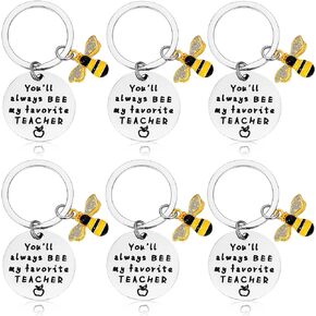 Sureio 12 Pcs Teacher Appreciation Gifts Keychain for Women You'll Always Bee My Favorite Teacher Thank You Teacher Gift Keychain with Drawstring Bags for Graduation Teachers Day Gifts