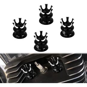 HCmotorku Motorcycle Head Bolt Covers Spark Plug Caps King Crown Fit For Harley Sportster XL883 Dyna Softail Tiwn Cam Big Twin Evolution 1340 Black 4PCS