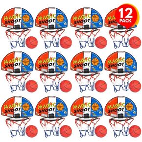 ArtCreativity Mini Basketball Game (12 Sets) Each Set Includes 1 Mini Ball, 1 Back Board Net, & Mounting Tape, Indoor Basketball Hoop for Kids, Basketball Party Favors, Best Gift for Boys and Girls